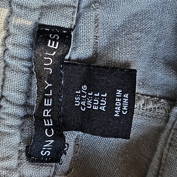Sincerely Jules light Khaki 100% linen cargo pockets pants trousers size L - Picture 9 of 11